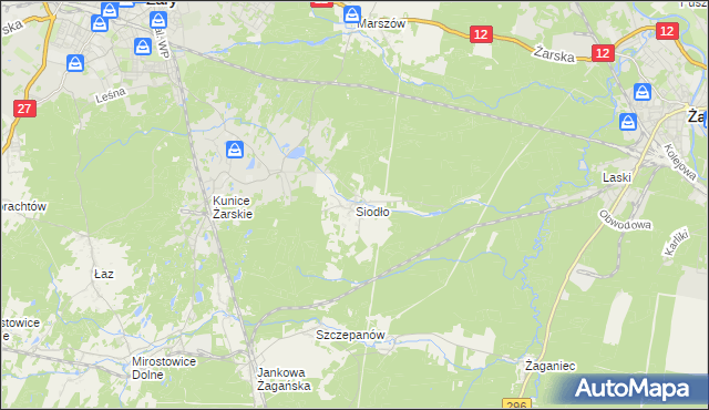 mapa Siodło gmina Żary, Siodło gmina Żary na mapie Targeo