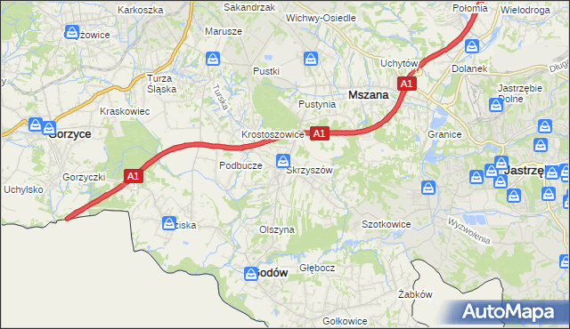 mapa Skrzyszów gmina Godów, Skrzyszów gmina Godów na mapie Targeo