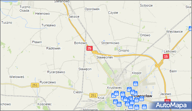 mapa Sławęcinek gmina Inowrocław, Sławęcinek gmina Inowrocław na mapie Targeo