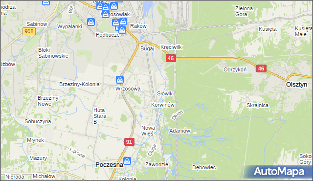 mapa Słowik gmina Poczesna, Słowik gmina Poczesna na mapie Targeo