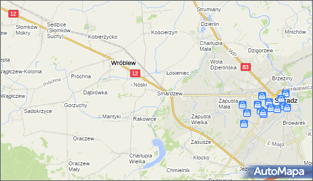 mapa Smardzew gmina Wróblew, Smardzew gmina Wróblew na mapie Targeo