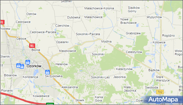 mapa Sokolniki gmina Ozorków, Sokolniki gmina Ozorków na mapie Targeo