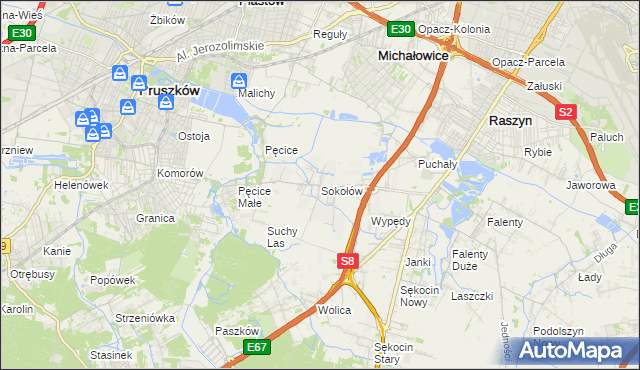 mapa Sokołów gmina Michałowice, Sokołów gmina Michałowice na mapie Targeo