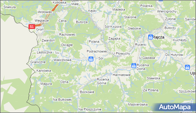 mapa Sól gmina Rajcza, Sól gmina Rajcza na mapie Targeo