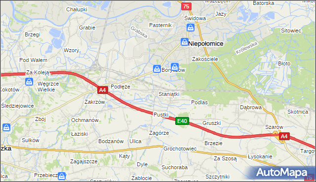 mapa Staniątki, Staniątki na mapie Targeo