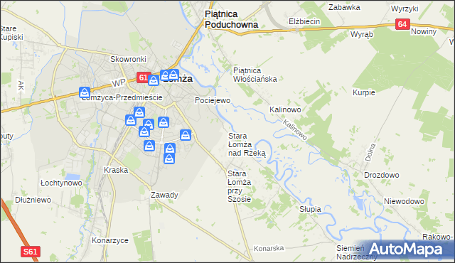 mapa Stara Łomża nad Rzeką, Stara Łomża nad Rzeką na mapie Targeo