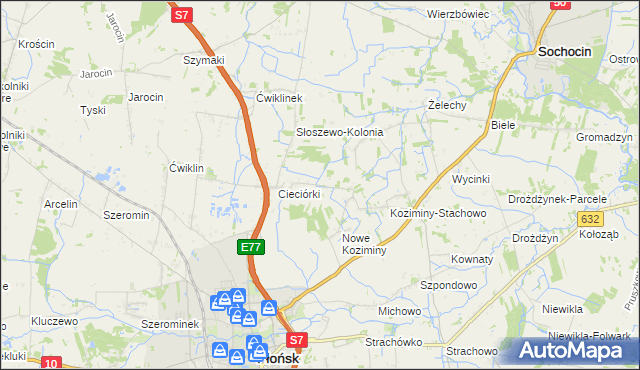 mapa Stare Koziminy, Stare Koziminy na mapie Targeo