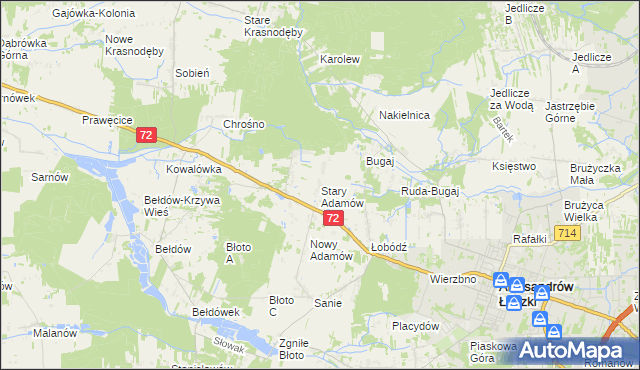 mapa Stary Adamów gmina Aleksandrów Łódzki, Stary Adamów gmina Aleksandrów Łódzki na mapie Targeo