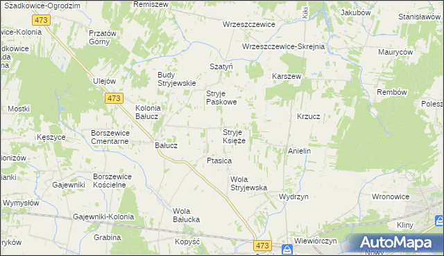 mapa Stryje Księże, Stryje Księże na mapie Targeo