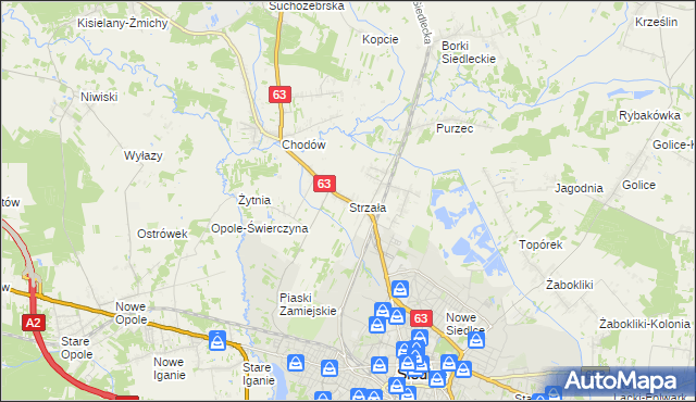 mapa Strzała gmina Siedlce, Strzała gmina Siedlce na mapie Targeo