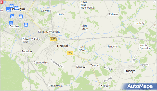 mapa Susk Nowy gmina Rzekuń, Susk Nowy gmina Rzekuń na mapie Targeo