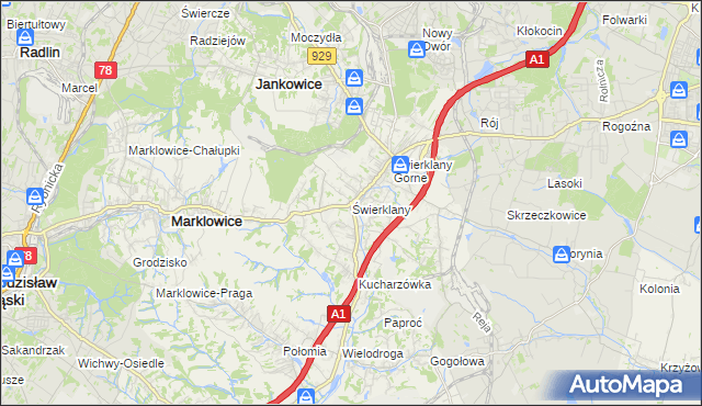 mapa Świerklany, Świerklany na mapie Targeo