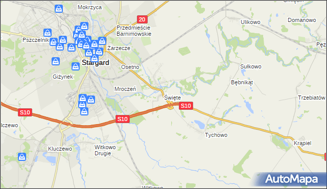 mapa Święte gmina Stargard, Święte gmina Stargard na mapie Targeo