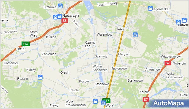 mapa Szamoty gmina Nadarzyn, Szamoty gmina Nadarzyn na mapie Targeo
