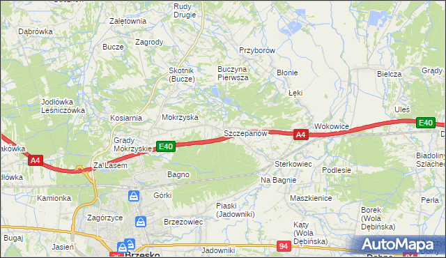 mapa Szczepanów gmina Brzesko, Szczepanów gmina Brzesko na mapie Targeo