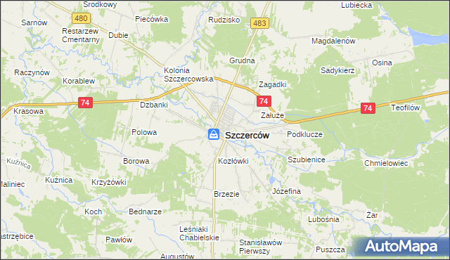 mapa Szczerców, Szczerców na mapie Targeo