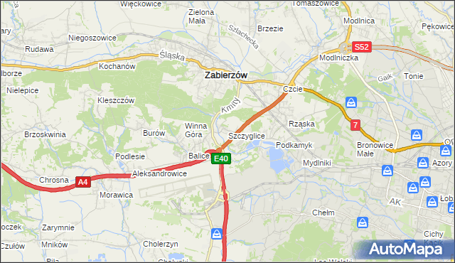 mapa Szczyglice gmina Zabierzów, Szczyglice gmina Zabierzów na mapie Targeo