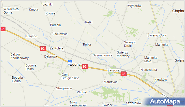 mapa Szymanowice gmina Zduny, Szymanowice gmina Zduny na mapie Targeo