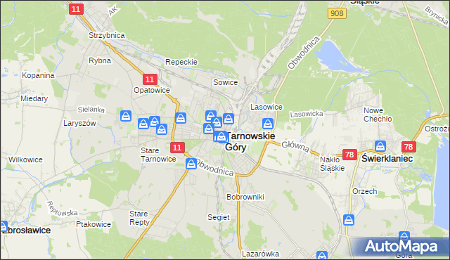 mapa Tarnowskie Góry, Tarnowskie Góry na mapie Targeo