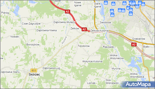 mapa Teodorów gmina Skórzec, Teodorów gmina Skórzec na mapie Targeo