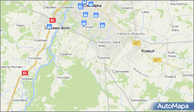 mapa Tobolice gmina Rzekuń, Tobolice gmina Rzekuń na mapie Targeo