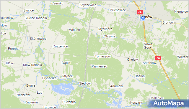 mapa Tomaszów gmina Żarnów, Tomaszów gmina Żarnów na mapie Targeo