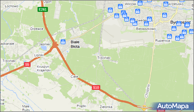 mapa Trzciniec gmina Białe Błota, Trzciniec gmina Białe Błota na mapie Targeo
