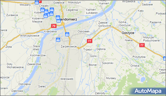 mapa Trześń gmina Gorzyce, Trześń gmina Gorzyce na mapie Targeo