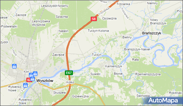 mapa Turzyn gmina Brańszczyk, Turzyn gmina Brańszczyk na mapie Targeo