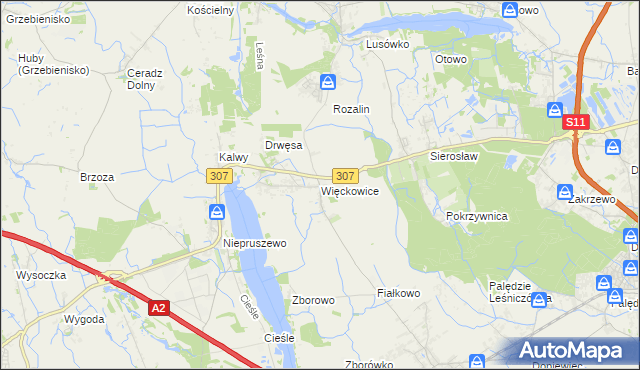 mapa Więckowice gmina Dopiewo, Więckowice gmina Dopiewo na mapie Targeo