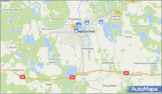 mapa Wielowieś gmina Międzychód, Wielowieś gmina Międzychód na mapie Targeo