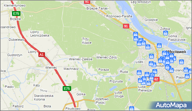 mapa Wieniec-Zdrój, Wieniec-Zdrój na mapie Targeo