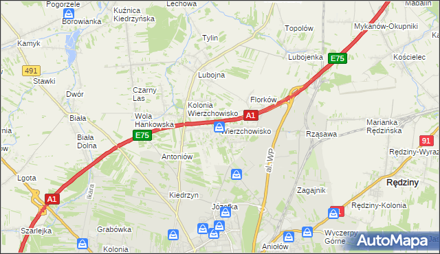 mapa Wierzchowisko gmina Mykanów, Wierzchowisko gmina Mykanów na mapie Targeo