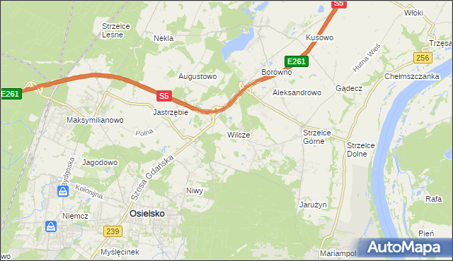 mapa Wilcze gmina Osielsko, Wilcze gmina Osielsko na mapie Targeo