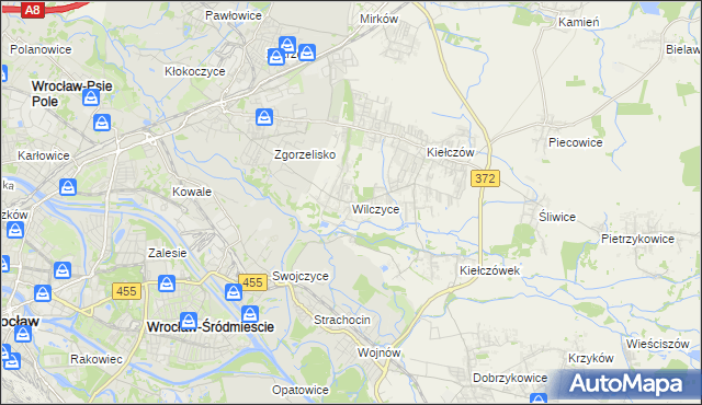 mapa Wilczyce gmina Długołęka, Wilczyce gmina Długołęka na mapie Targeo