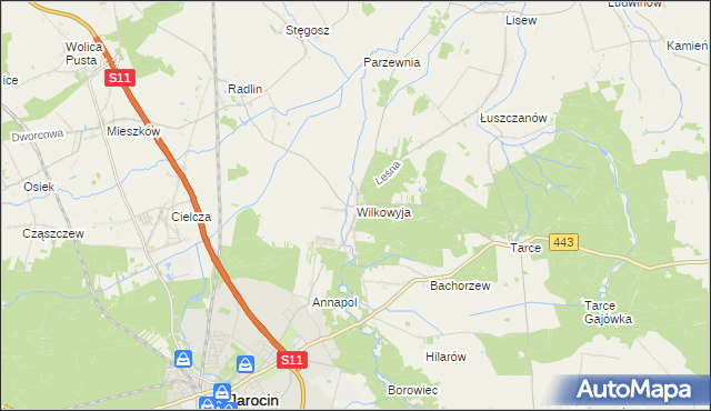 mapa Wilkowyja gmina Jarocin, Wilkowyja gmina Jarocin na mapie Targeo