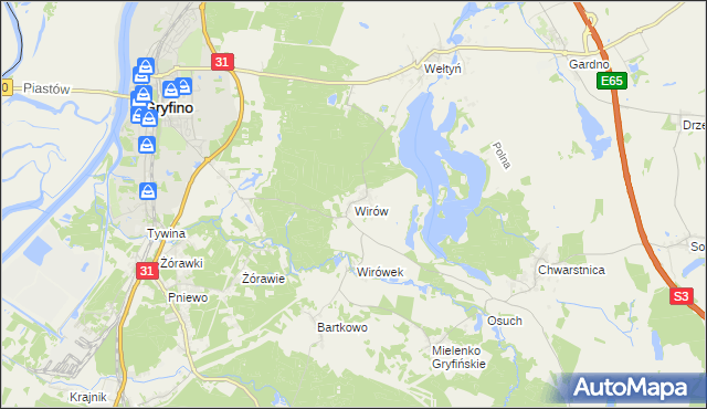 mapa Wirów gmina Gryfino, Wirów gmina Gryfino na mapie Targeo
