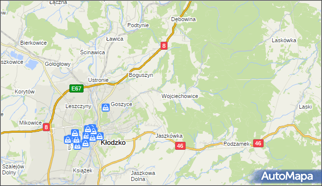 mapa Wojciechowice gmina Kłodzko, Wojciechowice gmina Kłodzko na mapie Targeo