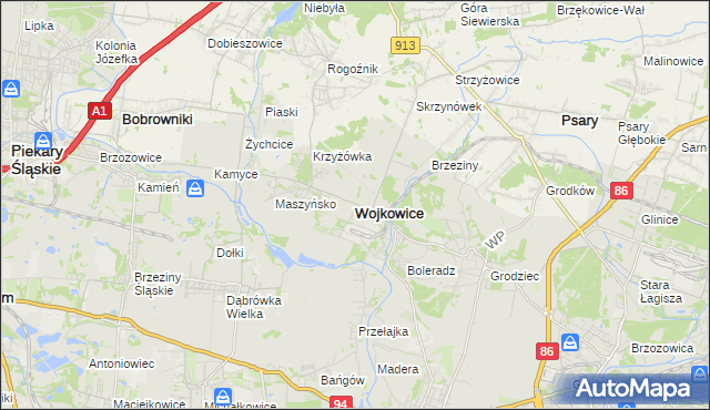 mapa Wojkowice powiat będziński, Wojkowice powiat będziński na mapie Targeo