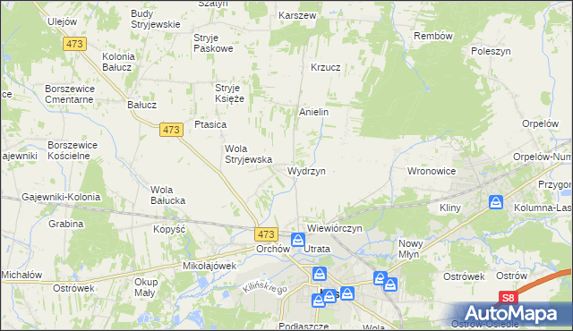mapa Wydrzyn gmina Łask, Wydrzyn gmina Łask na mapie Targeo