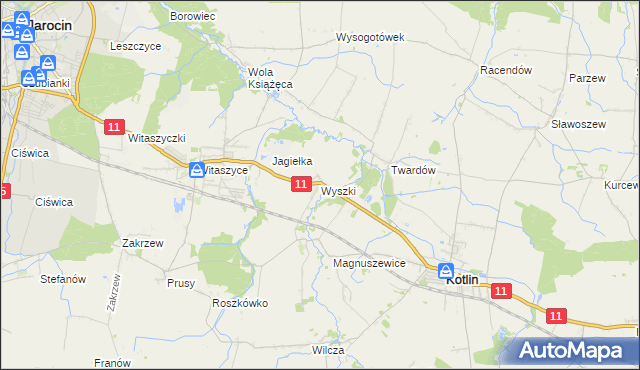 mapa Wyszki gmina Kotlin, Wyszki gmina Kotlin na mapie Targeo