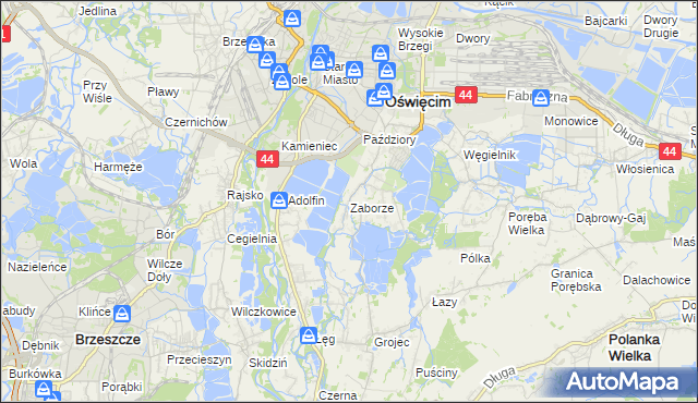 mapa Zaborze gmina Oświęcim, Zaborze gmina Oświęcim na mapie Targeo