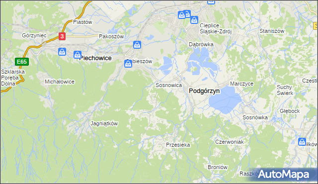 mapa Zachełmie gmina Podgórzyn, Zachełmie gmina Podgórzyn na mapie Targeo