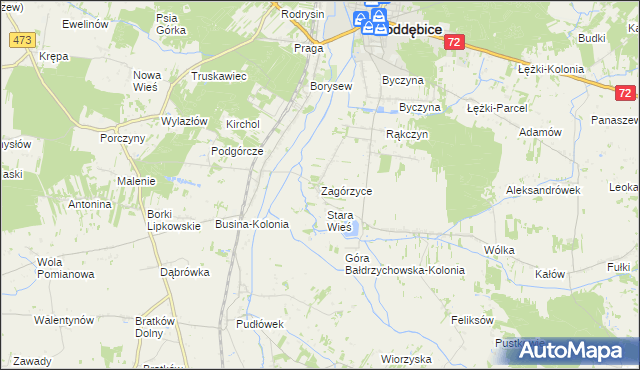 mapa Zagórzyce gmina Poddębice, Zagórzyce gmina Poddębice na mapie Targeo