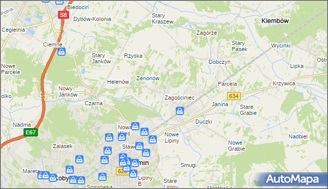 mapa Zagościniec gmina Wołomin, Zagościniec gmina Wołomin na mapie Targeo