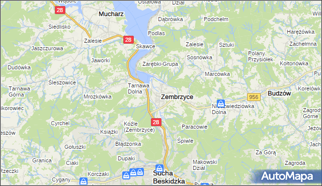mapa Zembrzyce, Zembrzyce na mapie Targeo