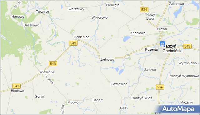 mapa Zielnowo gmina Radzyń Chełmiński, Zielnowo gmina Radzyń Chełmiński na mapie Targeo