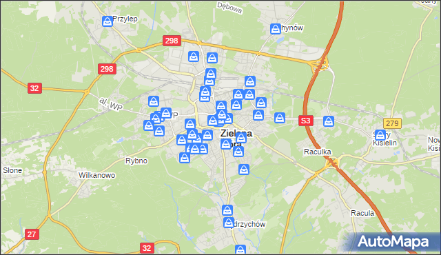 mapa Zielona Góra, Zielona Góra na mapie Targeo