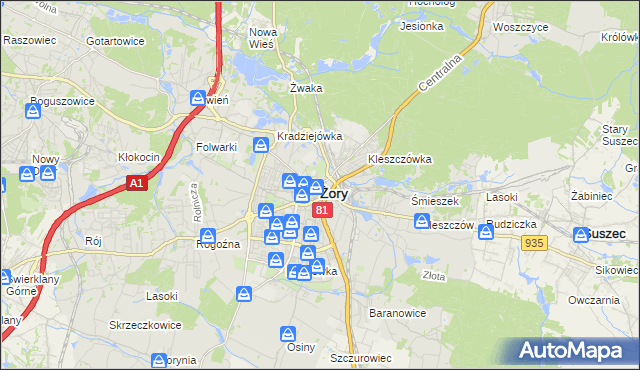 mapa Żor, Żory na mapie Targeo