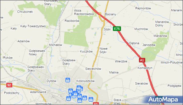 mapa Żurawieniec gmina Kutno, Żurawieniec gmina Kutno na mapie Targeo